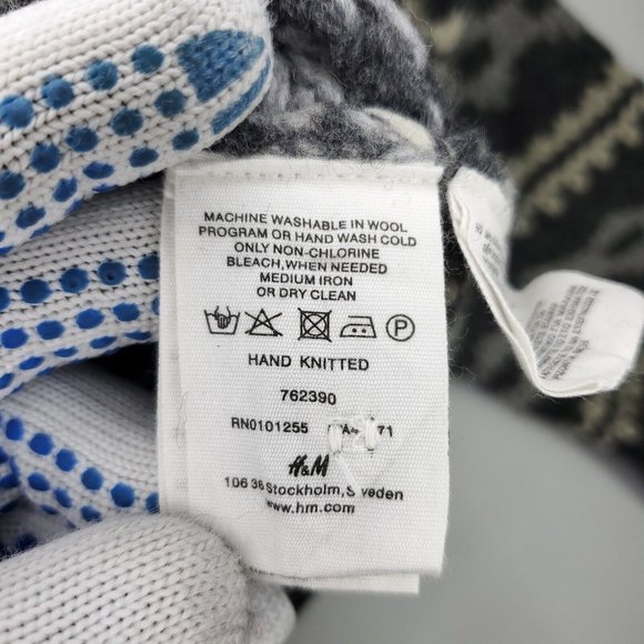 H&M LOGG Sweater Men Medium Gray White 1/4 Button Hand Knitted Pullover Wool - Picture 6 of 12